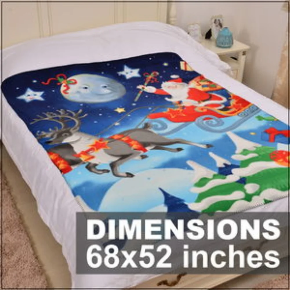 Santa Claus, and Raindeer on Sled Themed Throw Blanket